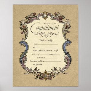 Certificate of Commitment Wedding Certificate Poster