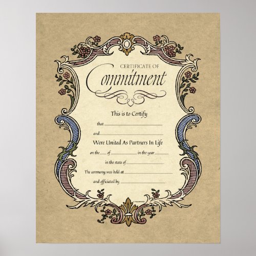 Certificate of Commitment Wedding Certificate Poster