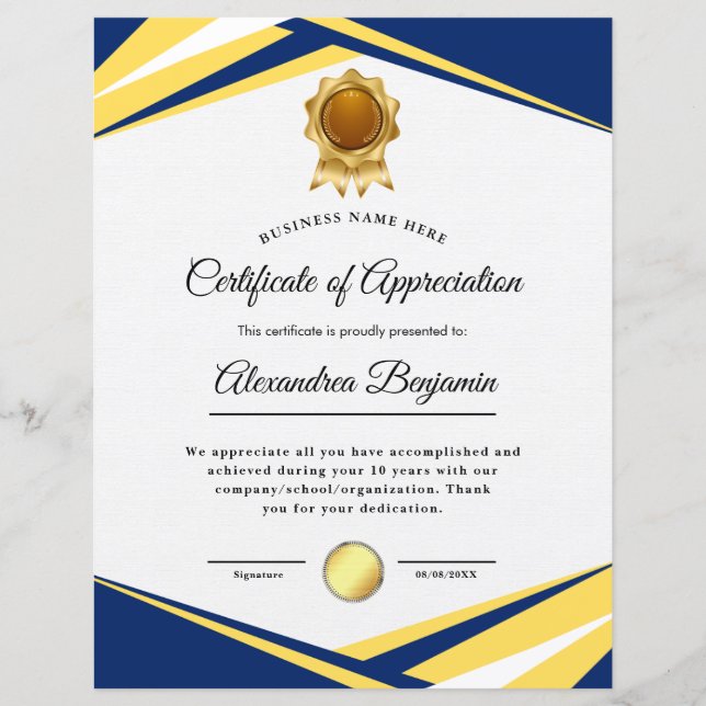 Certificate of Completion  (Front)