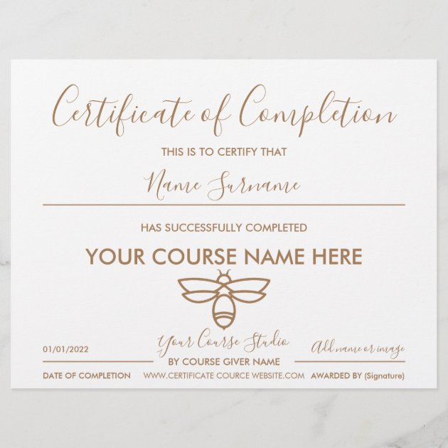 certificate of completion apiary honey bee