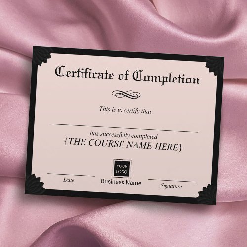 Certificate of Completion Award Black  Pink