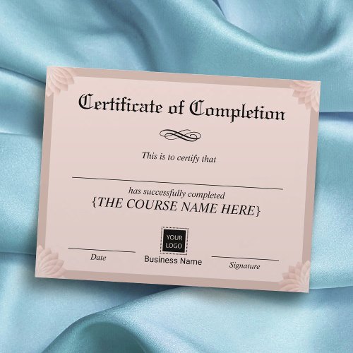 Certificate of Completion Award Blush Pink