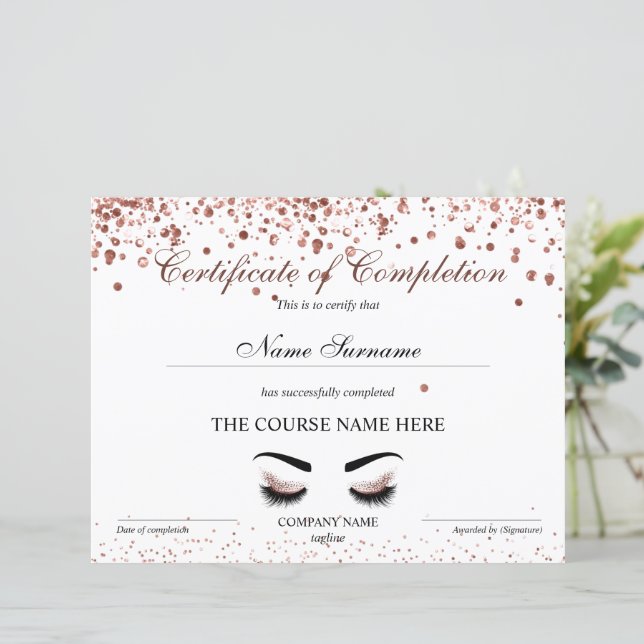 Certificate of Completion Award Brows Lash Course (Standing Front)