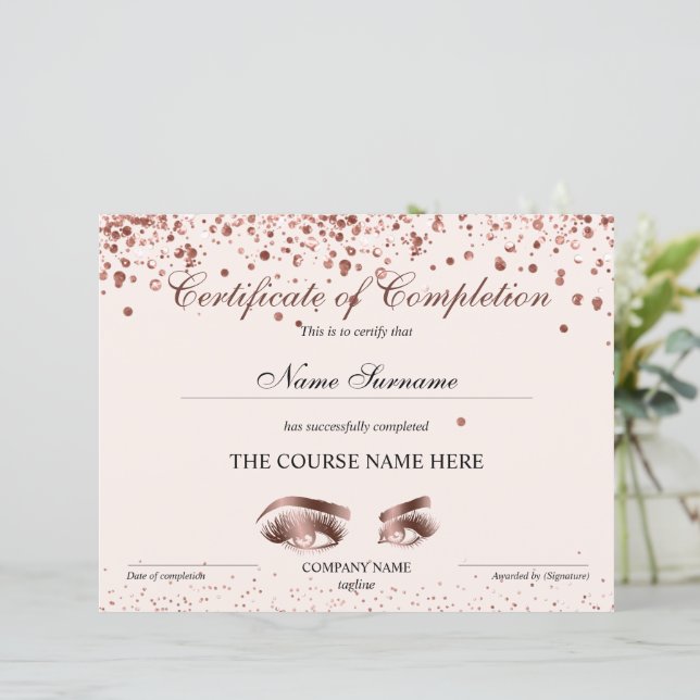 Certificate of Completion Award Brows Lash Course (Standing Front)