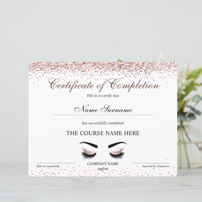 Certificate of Completion Award Brows Lash Course (Standing Front)