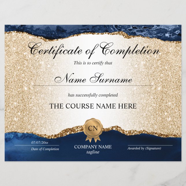 Certificate of Completion Award Course Beauty (Front)