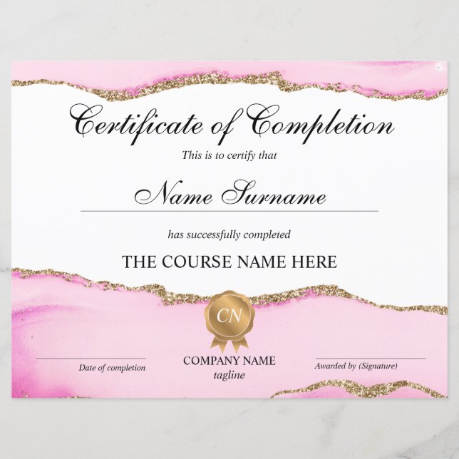 Certificate of Completion Award Course Completion (Front)