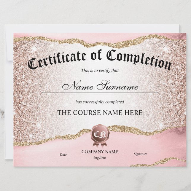 Certificate of Completion Award Course Completion (Front)