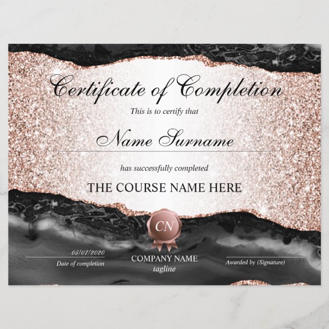 Certificate of Completion Award Course Completion (Front)