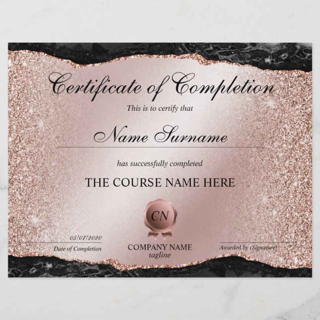 Certificate of Completion Award Course Completion (Front)