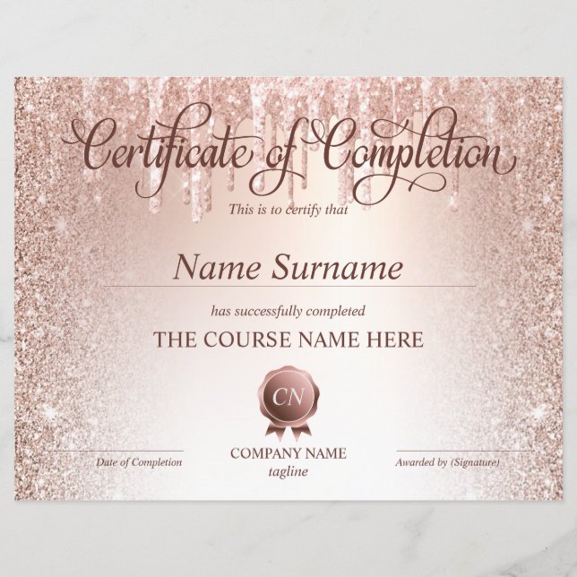 Certificate of Completion Award Course Completion (Front)