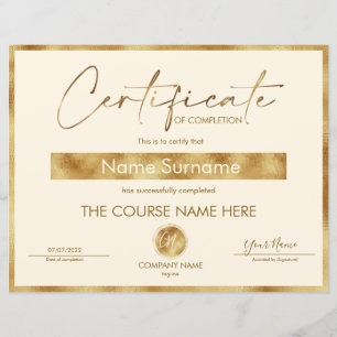 Certificate of Completion Award Course Completion