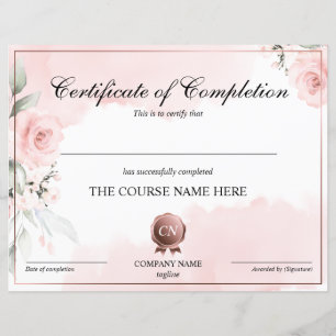 Certificate of Completion Award Course Completion