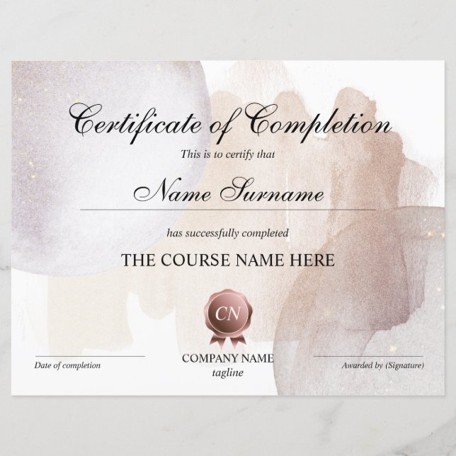 Certificate of Completion Award Course Completion (Front)