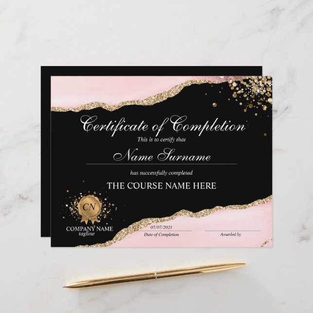 Certificate of Completion Award Course Completion (Front/Back In Situ)