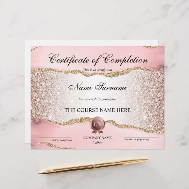 Certificate of Completion Award Course Completion (Front/Back In Situ)