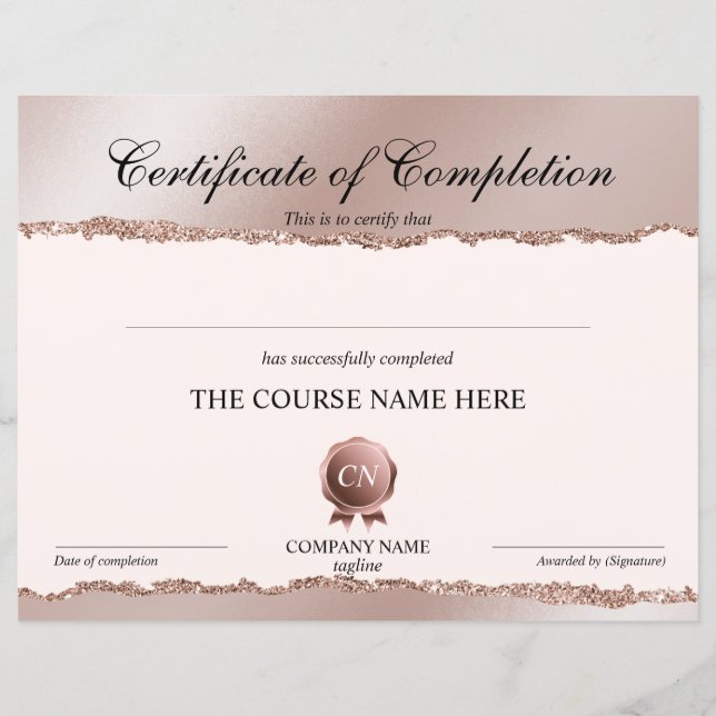 Certificate of Completion Award Course Completion (Front)