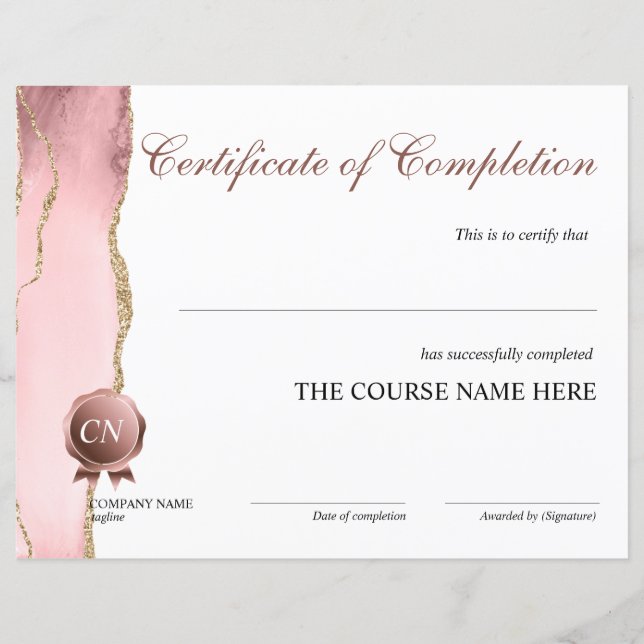 Certificate of Completion Award Course Completion (Front)