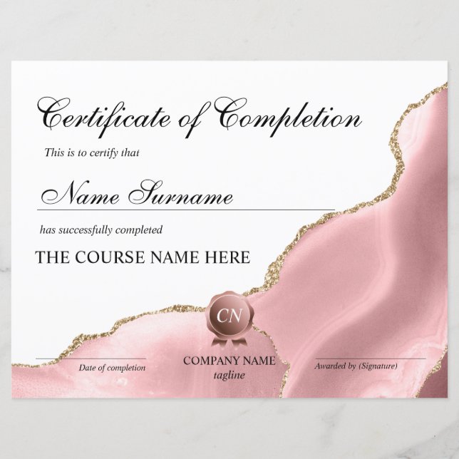 Certificate of Completion Award Course Completion (Front)