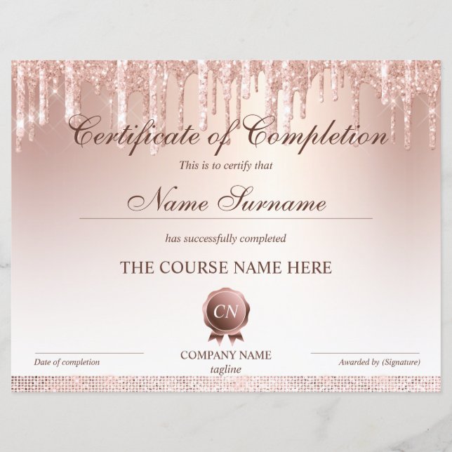 Certificate of Completion Award Course Completion (Front)