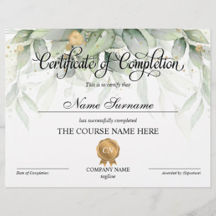 Certificate of Completion Award Course Completion