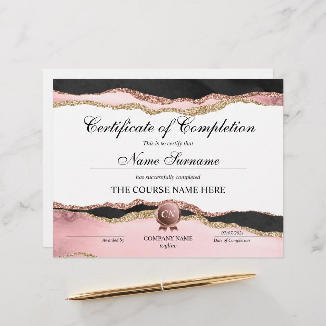 Certificate of Completion Award Course Completion (Front/Back In Situ)