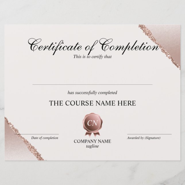 Certificate of Completion Award Course Completion (Front)