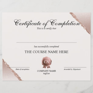 Certificate of Completion Award Course Completion