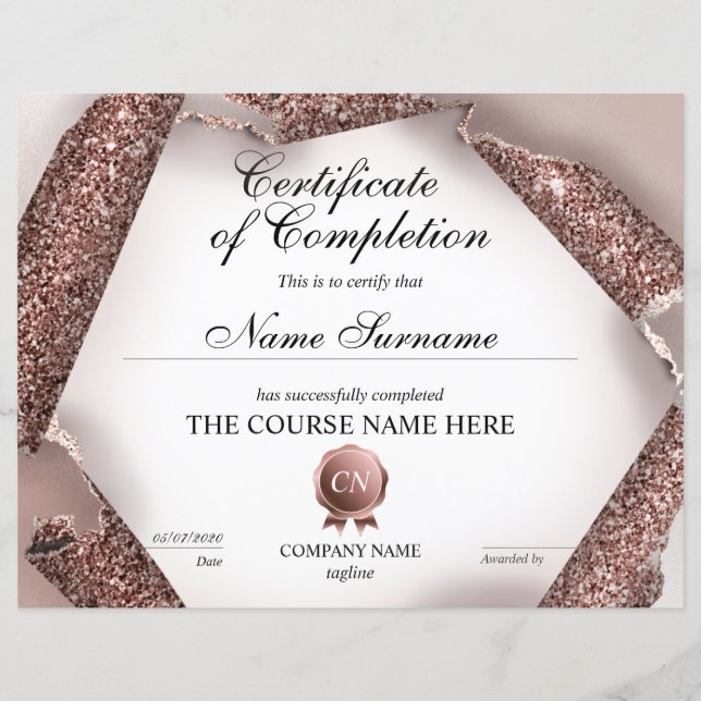 Certificate of Completion Award Course Completion (Front)