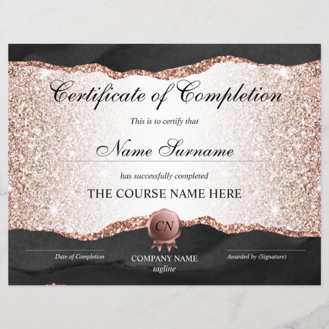 Certificate of Completion Award Course Completion (Front)