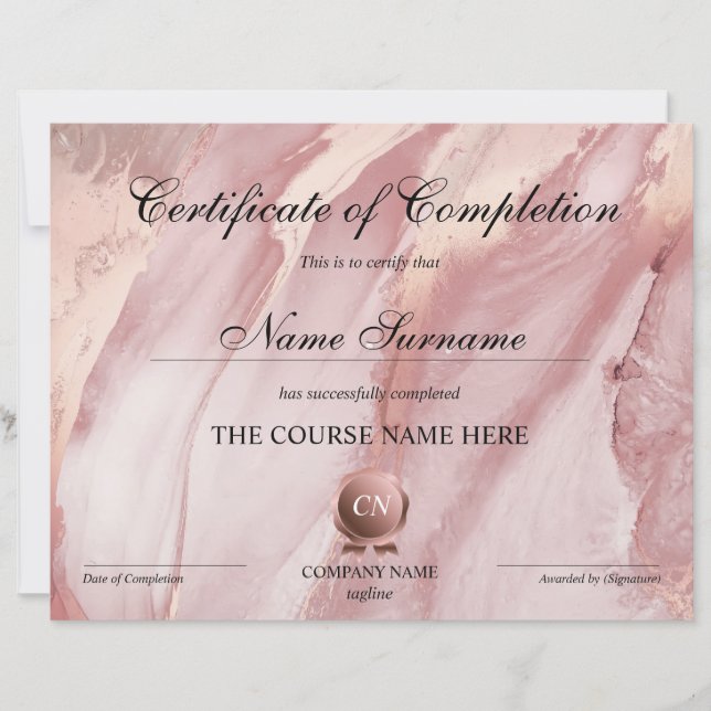 Certificate of Completion Award Course Completion  (Front)