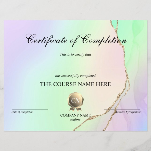 Certificate of Completion Award Course Completion (Front)