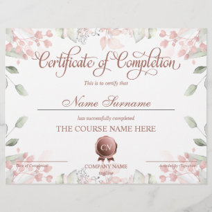 Certificate of Completion Award Course Completion