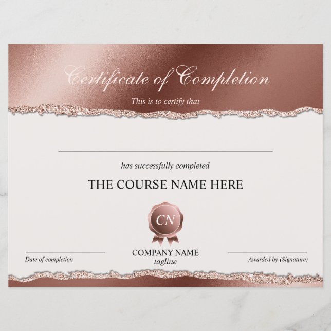 Certificate of Completion Award Course Completion (Front)