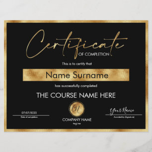 Certificate of Completion Award Course Completion