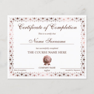 Certificate of Completion Award Course Completion