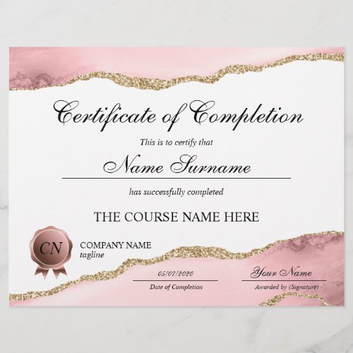 Certificate of Completion Award Course Completion