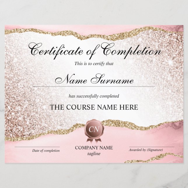 Certificate of Completion Award Course Completion (Front)