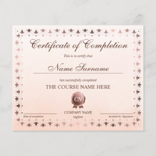 Certificate of Completion Award Course Completion