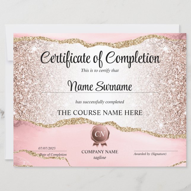 Certificate of Completion Award Course Completion (Front)