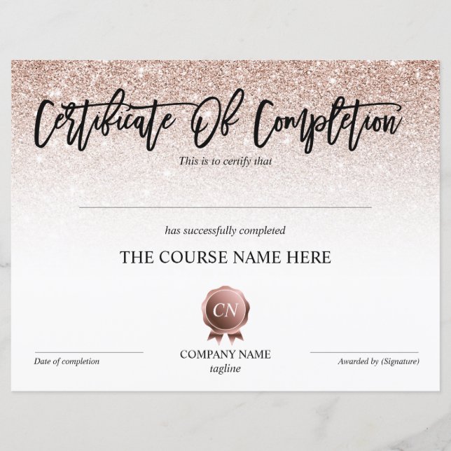 Certificate of Completion Award Course Completion (Front)