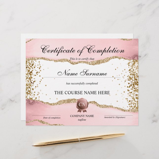 Certificate of Completion Award Course Completion (Front/Back In Situ)