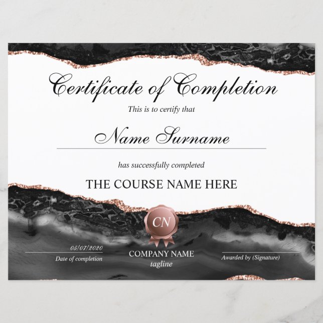 Certificate of Completion Award Course Completion (Front)