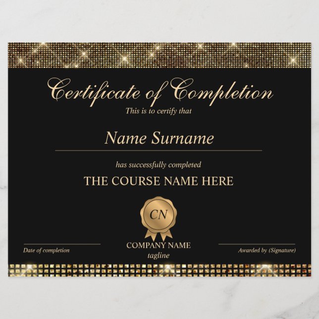 Certificate of Completion Award Course Completion (Front)