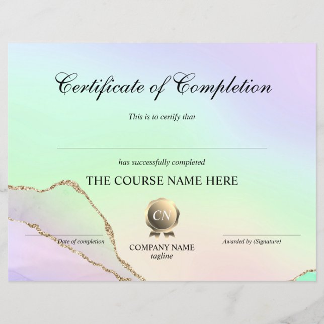 Certificate of Completion Award Course Completion (Front)