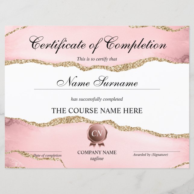 Certificate of Completion Award Course Completion (Front)