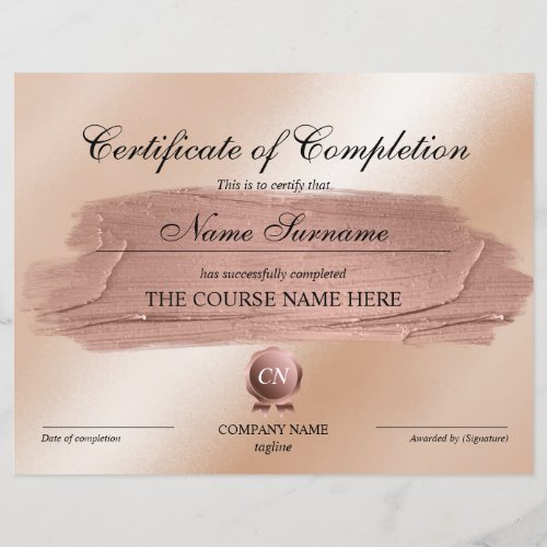 Certificate of Completion Award Course Completion