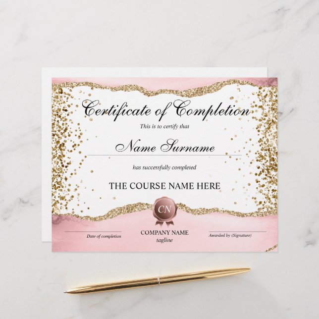 Certificate of Completion Award Course Completion (Front/Back In Situ)