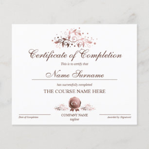 Certificate of Completion Award Course Completion