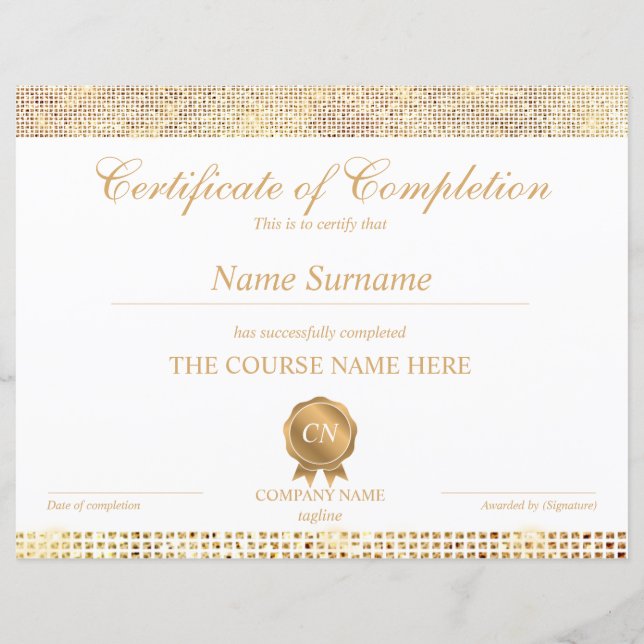 Certificate of Completion Award Course Completion (Front)